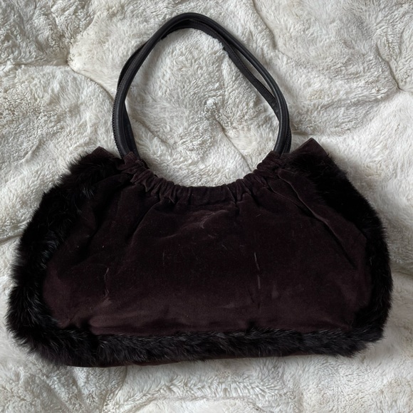 HYPE brown velvet and fur bag designer fun elegance - Picture 5 of 11